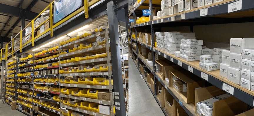 Littlejohn, Inc. carries all parts needed to keep your tank trailer in action Warehouse shelving full of any part needed on a tank trailer